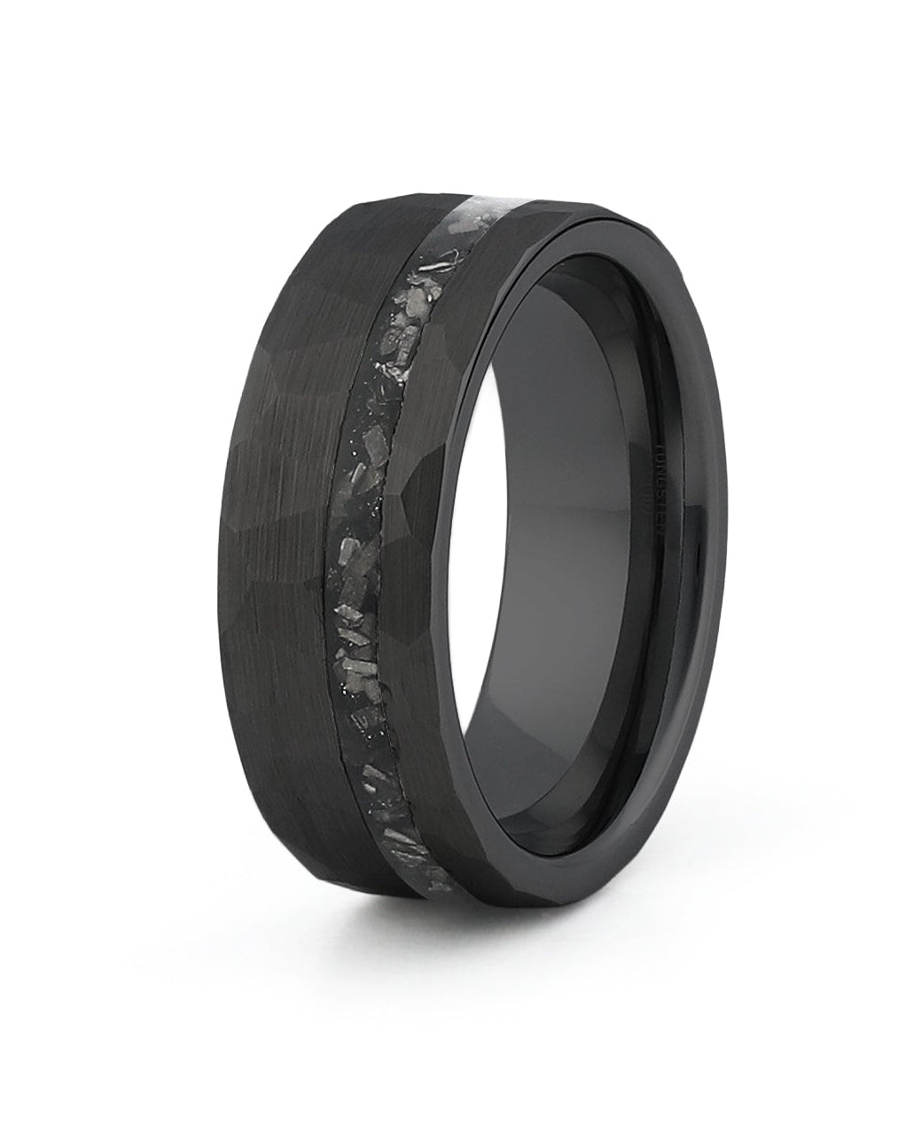 meteorite wedding ring hammered black tungsten