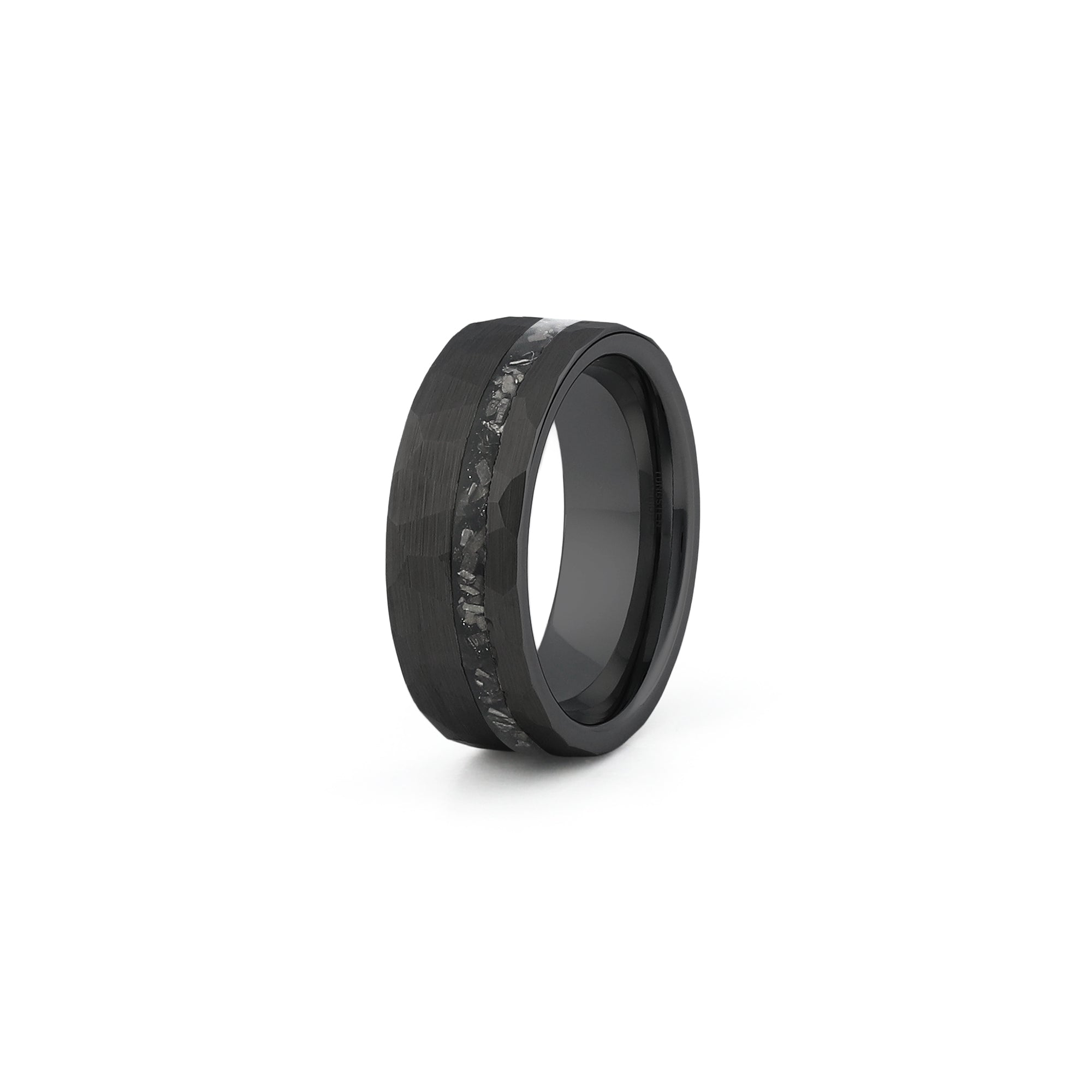meteorite wedding ring hammered black tungsten