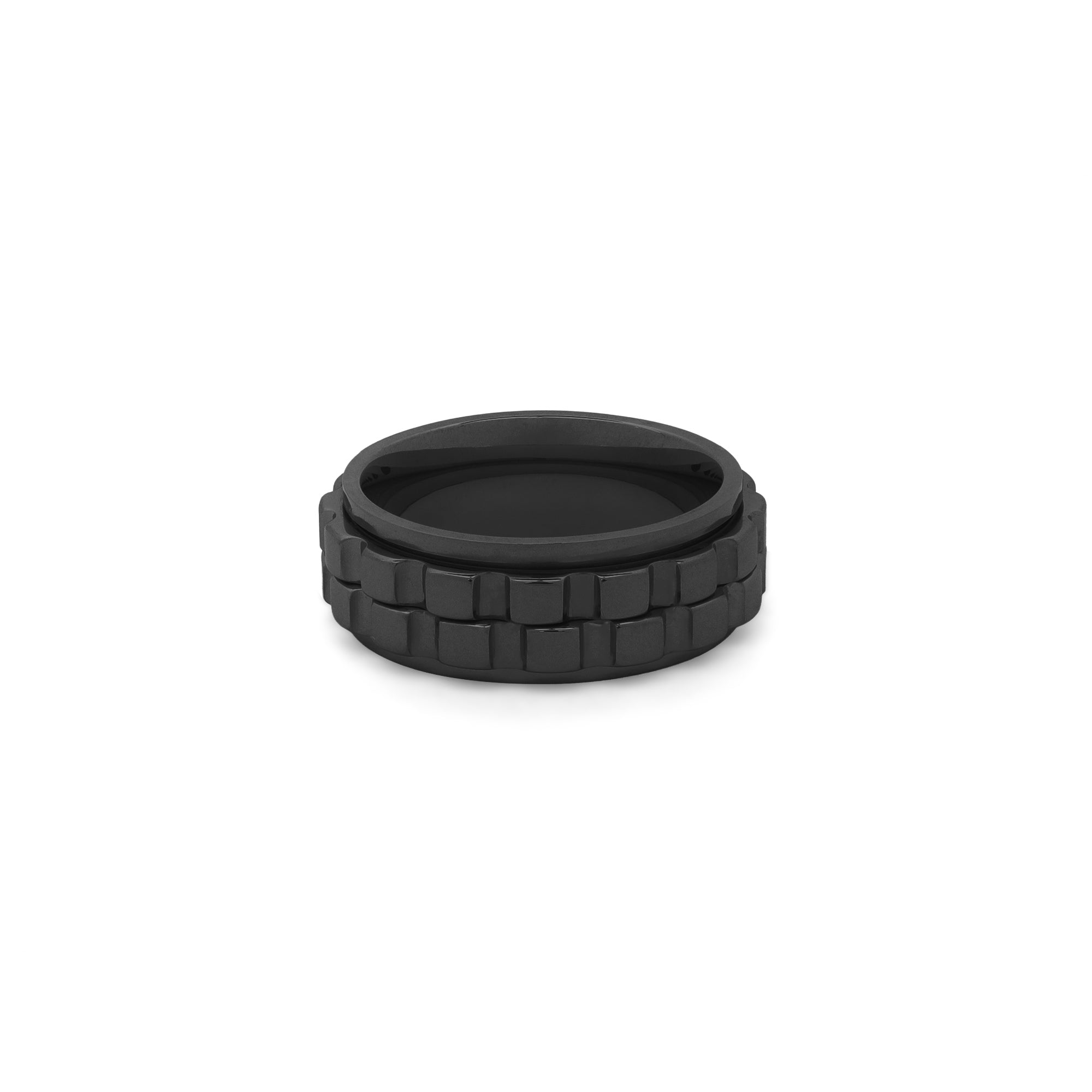 men’s black anxiety ring with spinning gear design