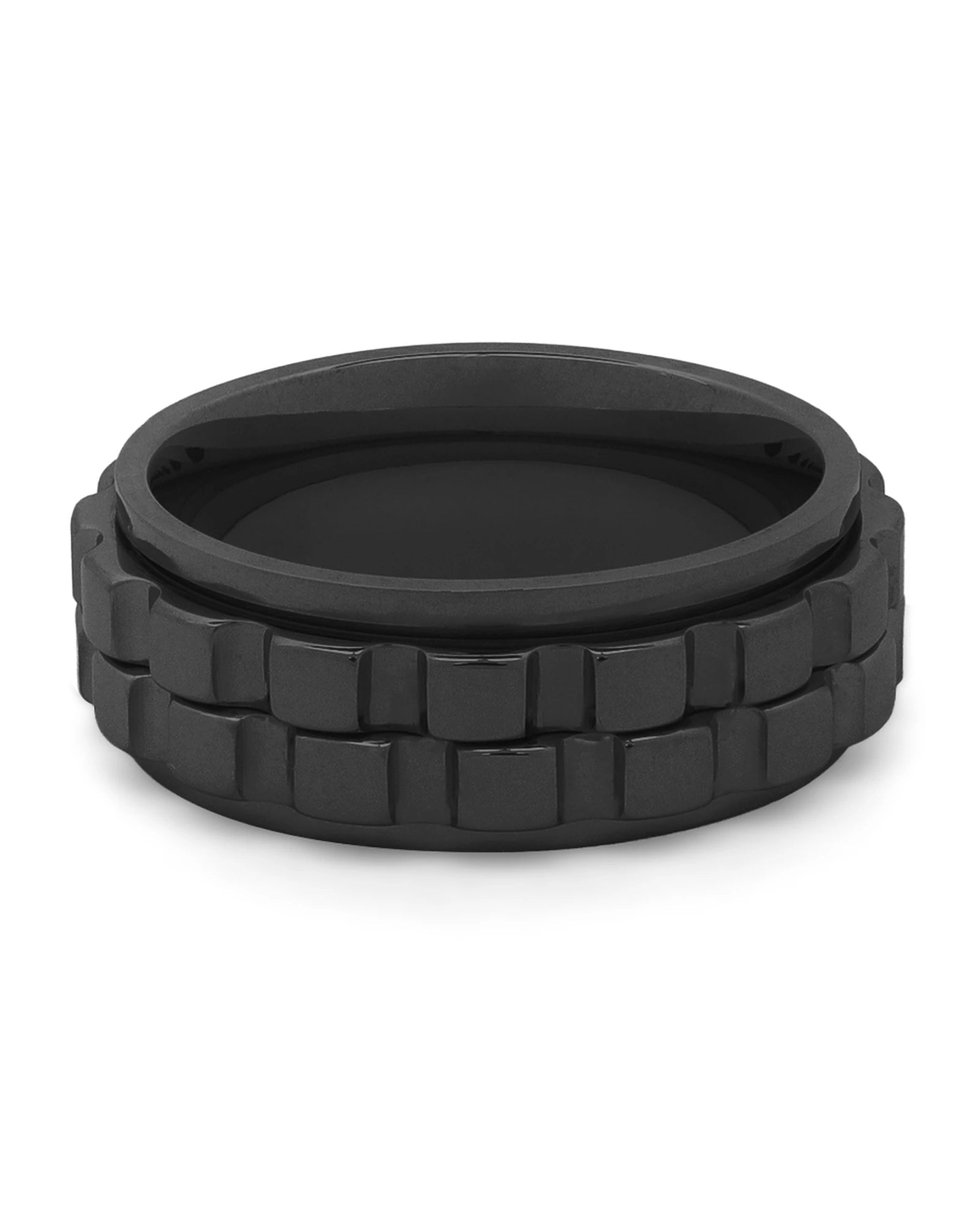 Front view of black spinner fidget ring