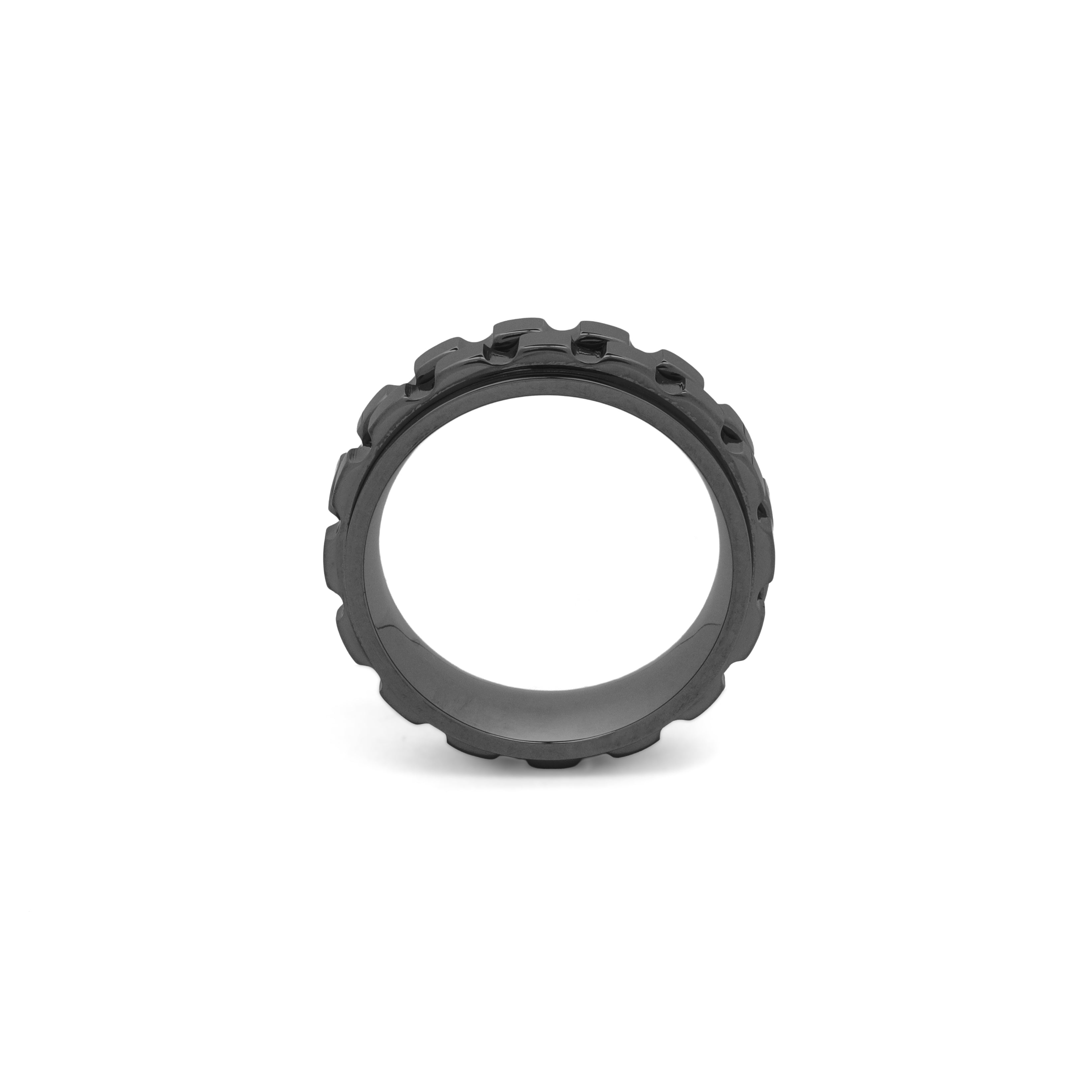 scratchproof black fidget ring with spinning gears for anxiety