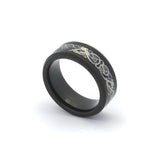 Carbon Fiber Wedding Band with Silver Celtic Dragon Pattern