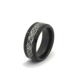 Male Celtic Wedding Band – Black Tungsten with Blue Carbon Fiber and Silver Dragon Inlay