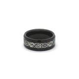 Men’s Celtic Dragon Ring in Black Tungsten with Blue Carbon Fiber Inlay