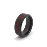 Men’s Celtic Wedding Ring – Black Tungsten with Red Carbon Fiber and Black Dragon Inlay