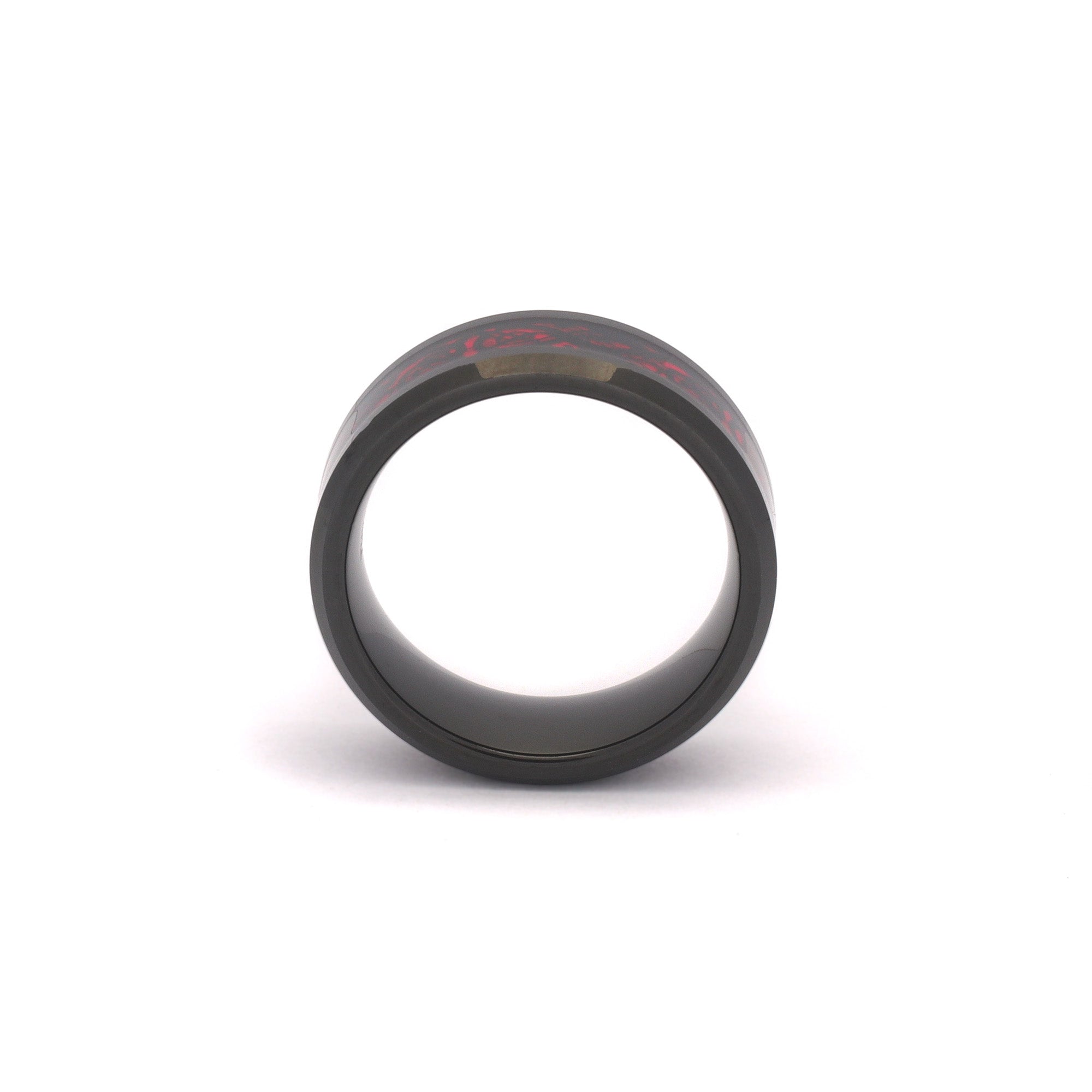 Black Tungsten Celtic Ring with Red Carbon Fiber and Dragon Pattern