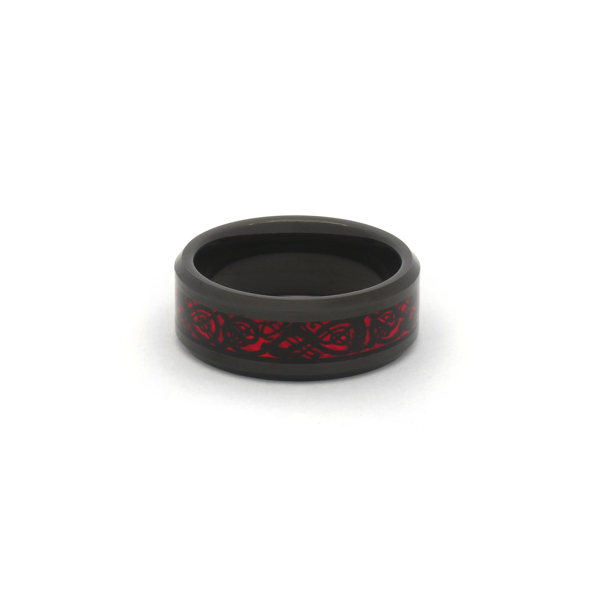 Male Celtic Engagement Ring with Black Dragon and Carbon Fiber Detail