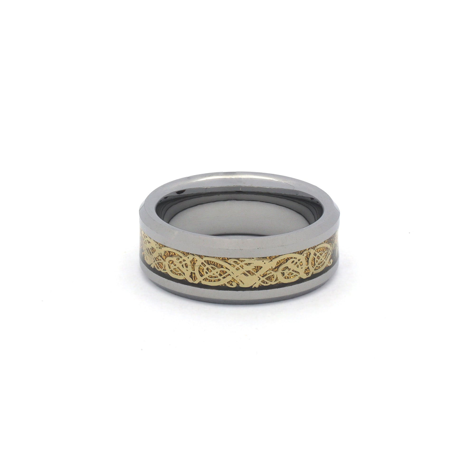 Men’s Goth Ring – Silver Tungsten Wedding Band with Gold Inlay
