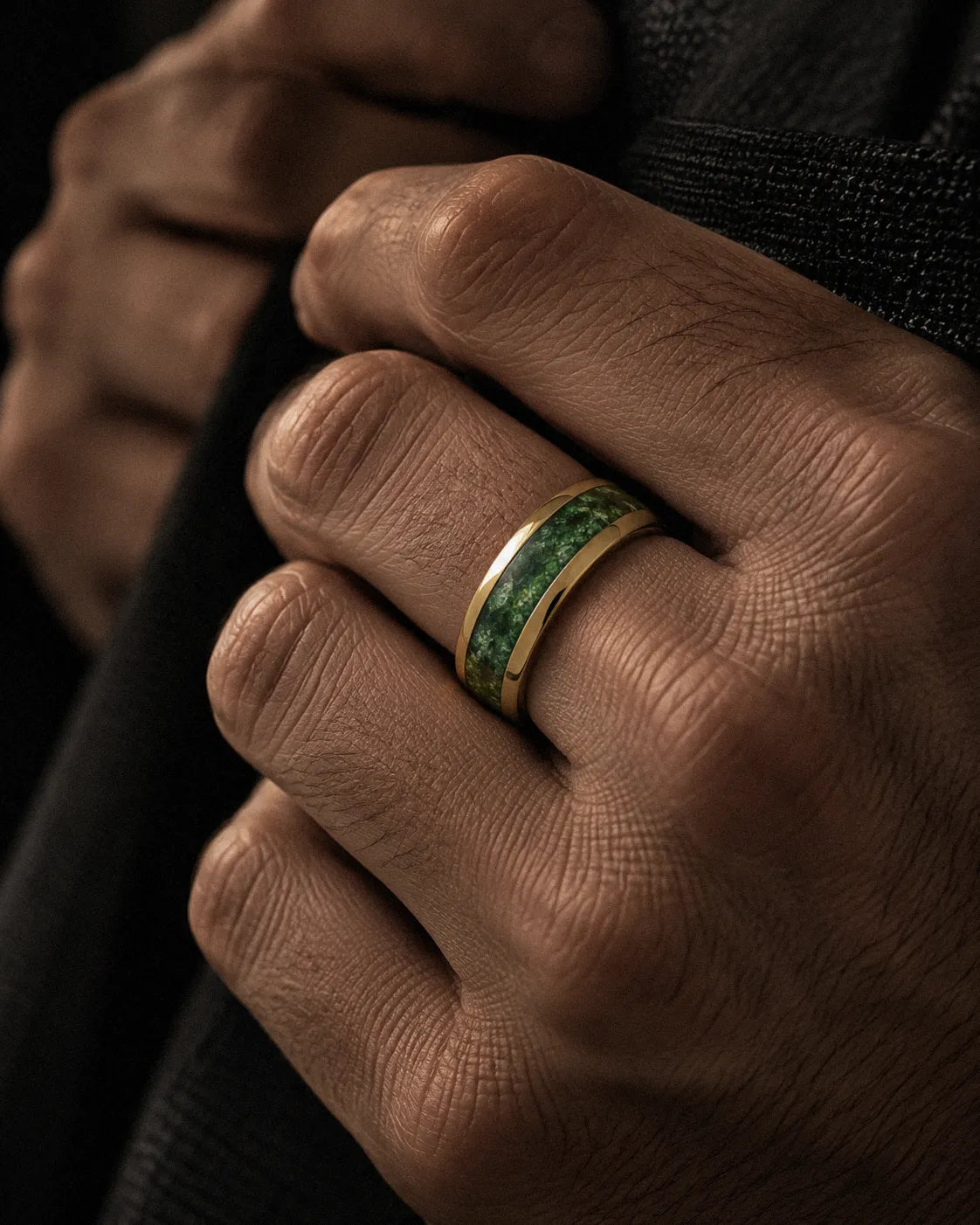 8mm Gold Moss Agate Wedding Ring