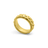 mens gold tungsten fidget spinner ring photographed on white
