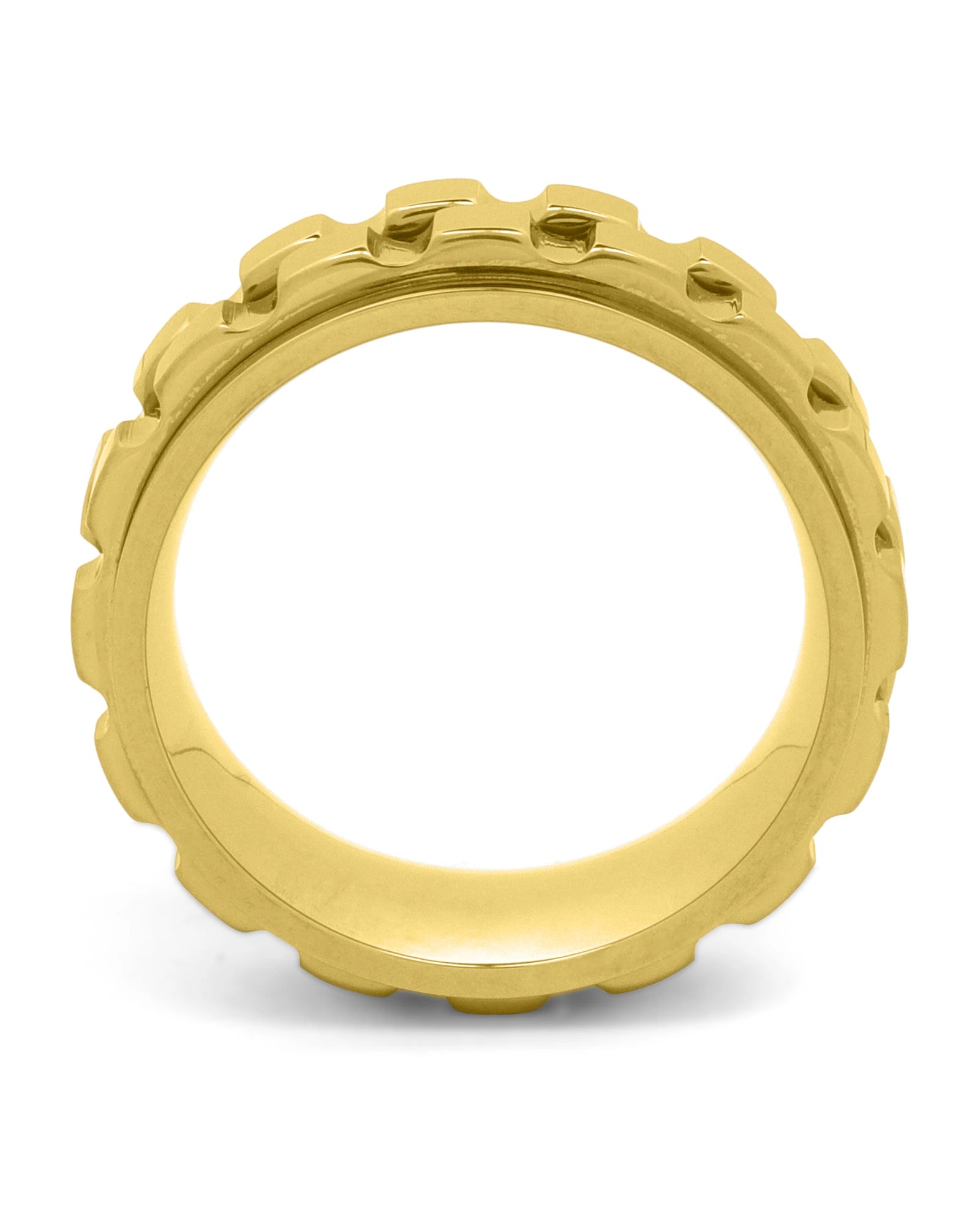 Side view of gold men's spinner ring
