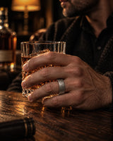 Silver Hammered Whiskey Barrel Wedding Ring – Tungsten Ring with Oak Wood Interior