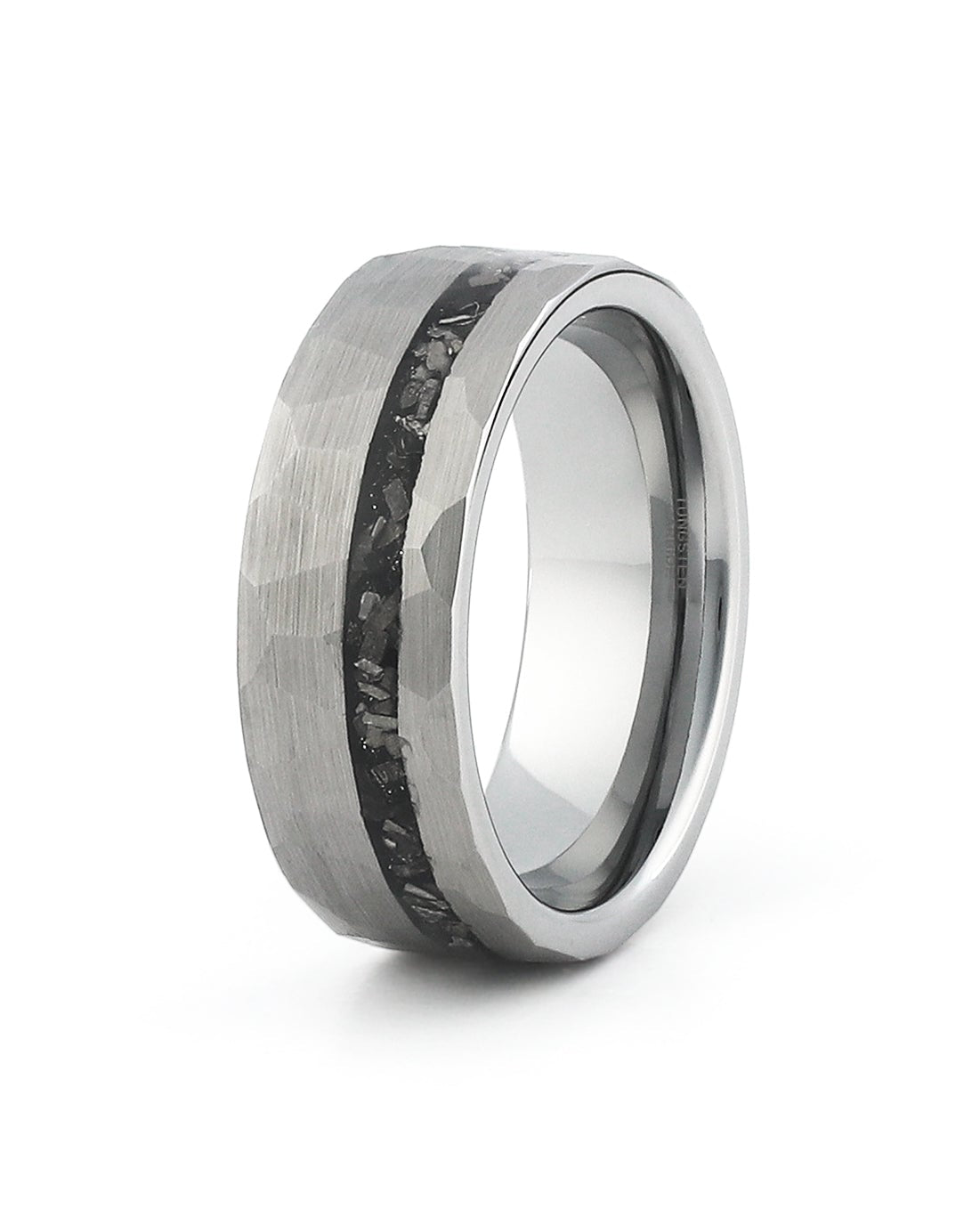 meteorite wedding ring hammered silver tungsten
