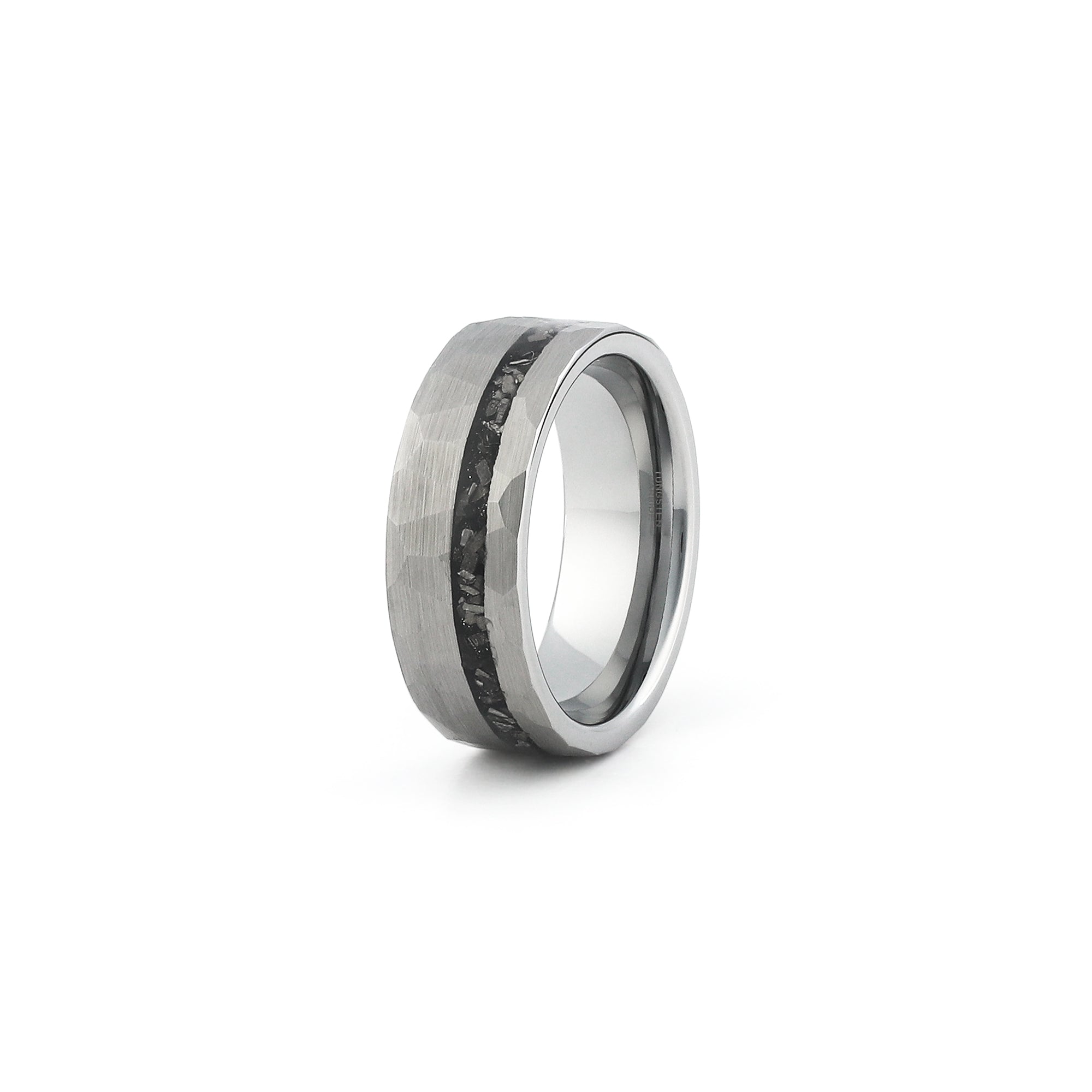 meteorite wedding ring hammered silver tungsten