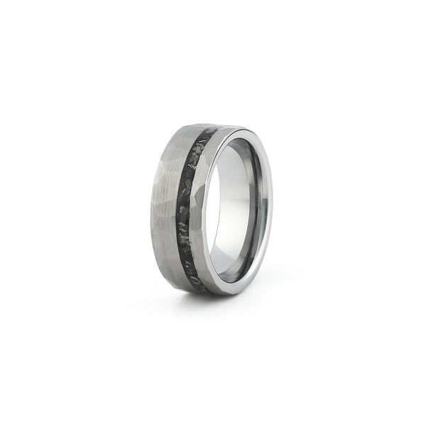 Hammered Silver Meteorite Wedding Ring – 8mm Tungsten Band