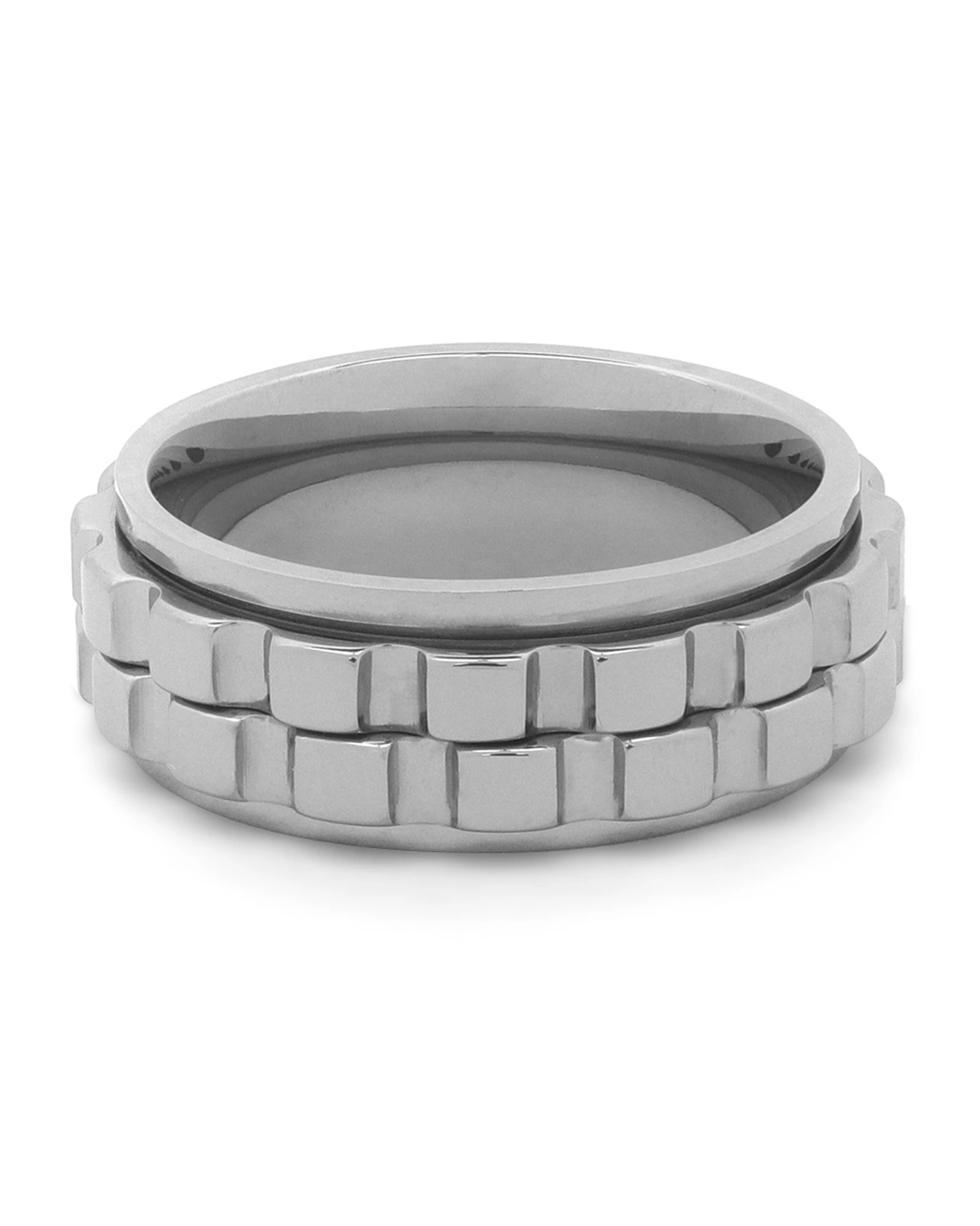 Front view of silver spinner fidget ring