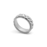 scratchproof silver tungsten spinning ring with gear detail