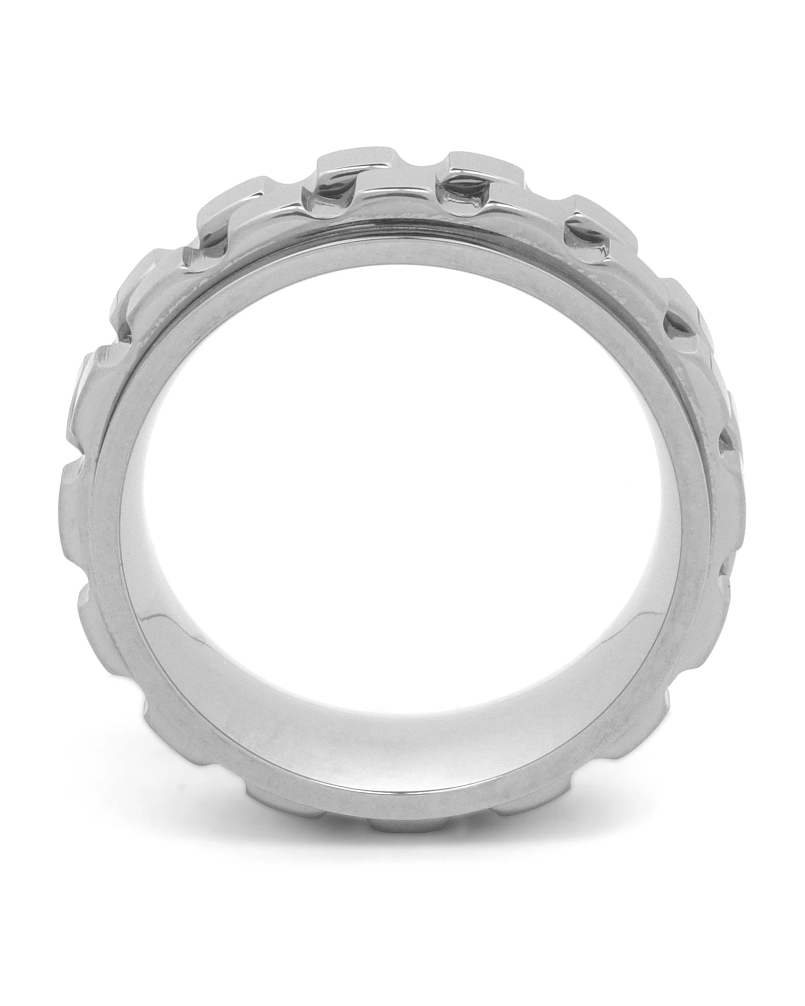 Side view of silver men's spinner ring