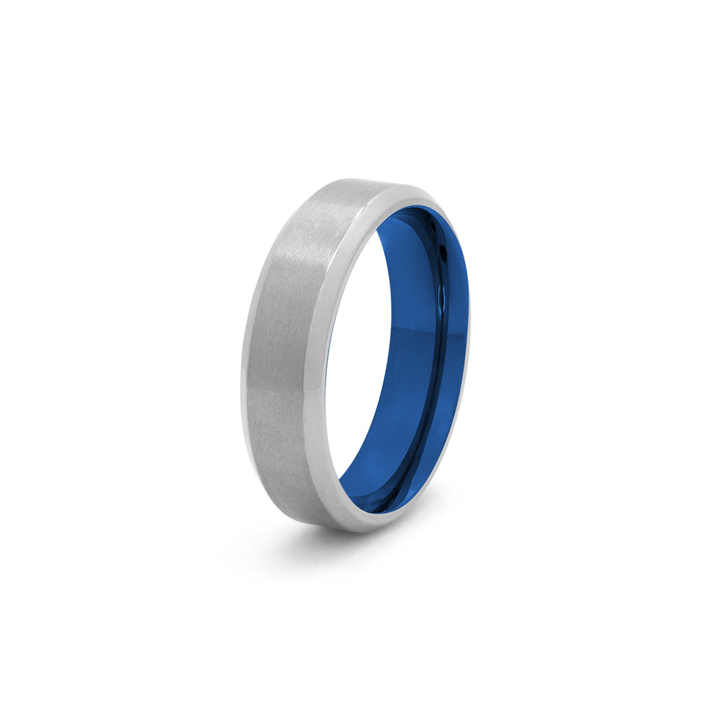 silver and blue titanium wedding band