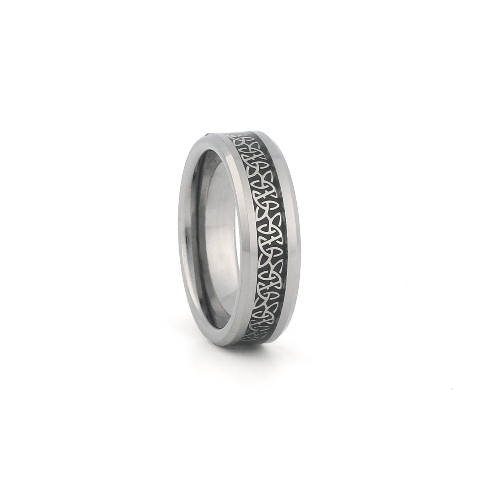 6mm tungsten Celtic ring with beveled edges