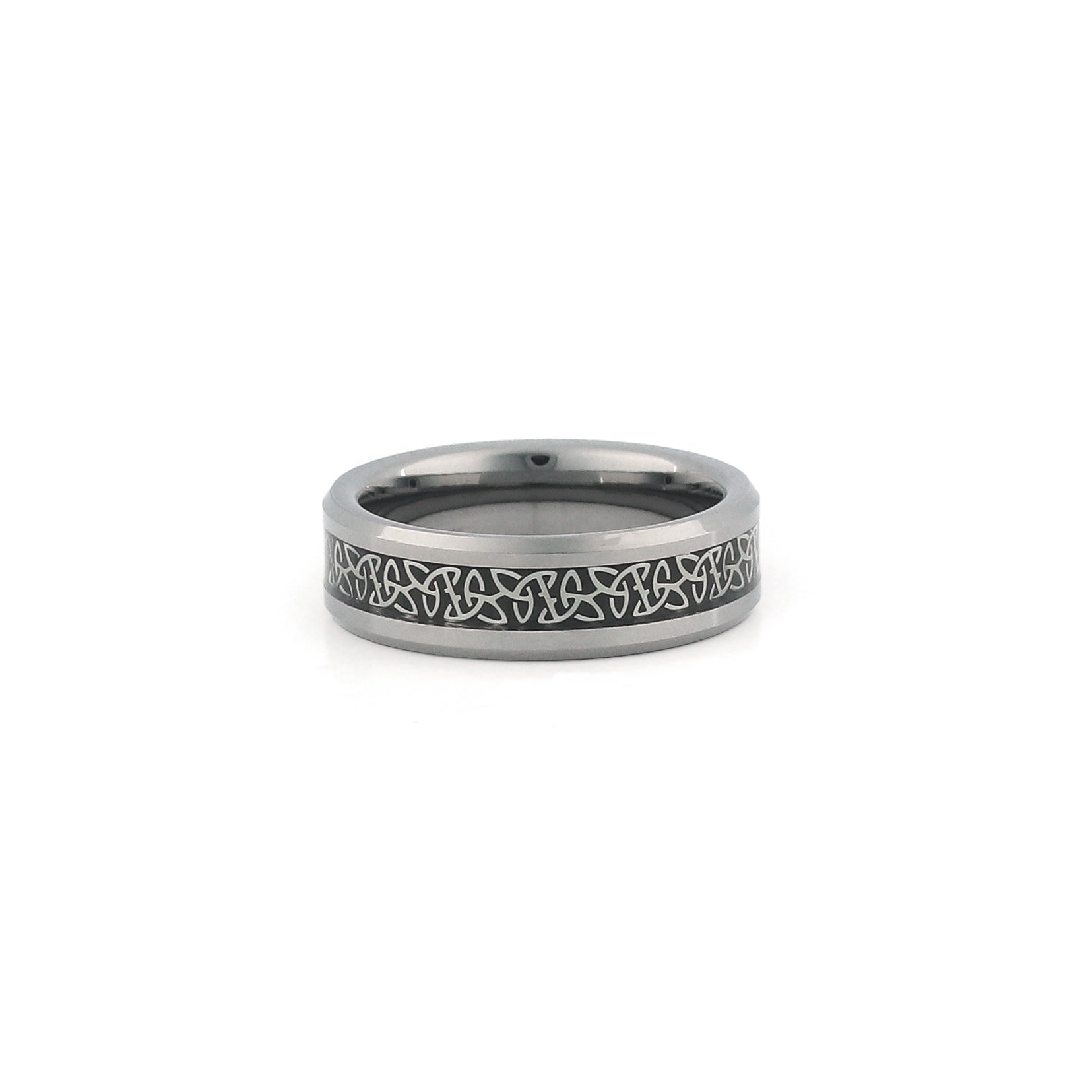 Celtic rings for men with carbon fibre pattern