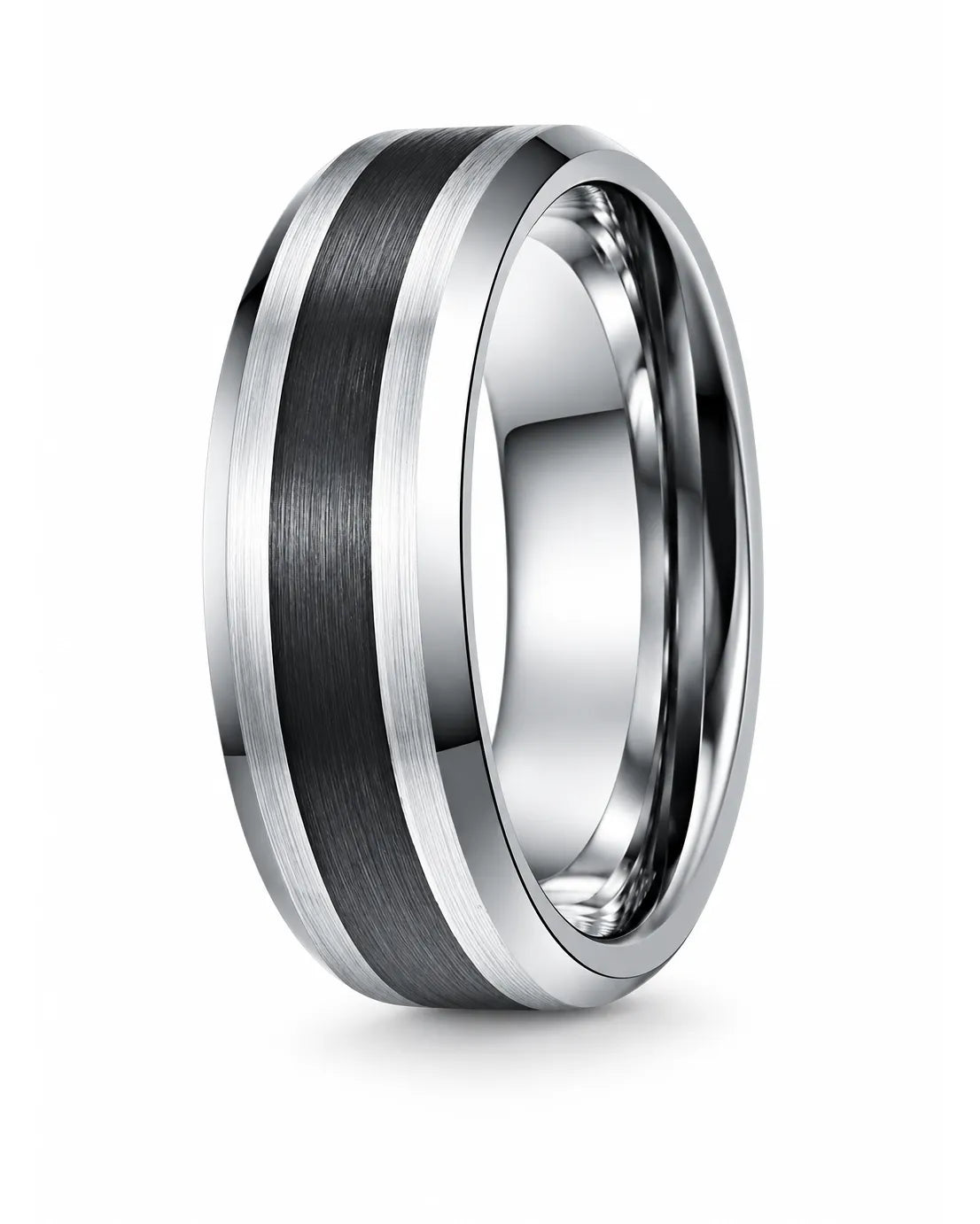 8mm Silver Brushed Beveled Tungsten Wedding Ring