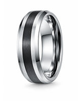 8mm Silver Brushed Beveled Tungsten Wedding Ring