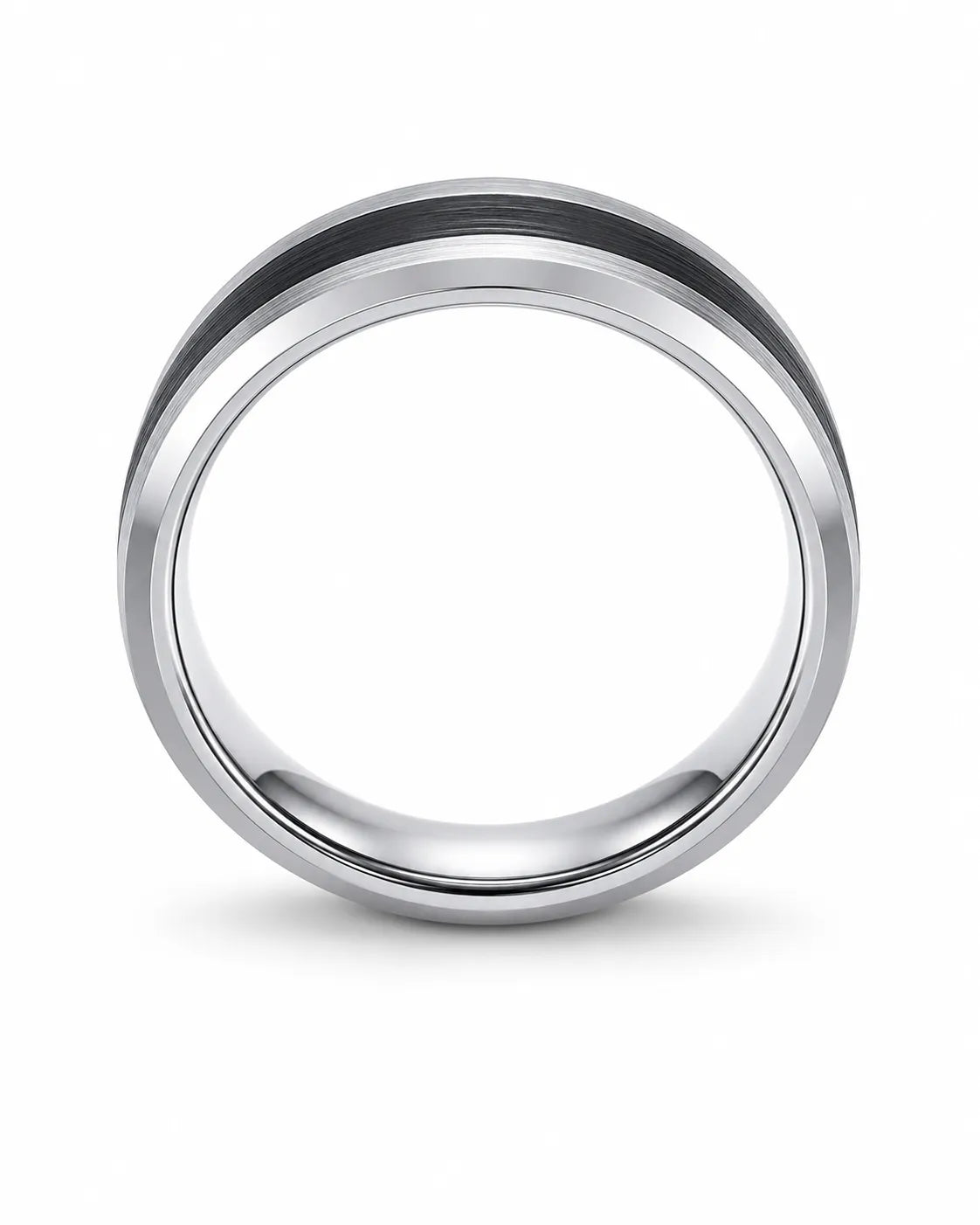 8mm Silver Brushed Beveled Tungsten Wedding Ring