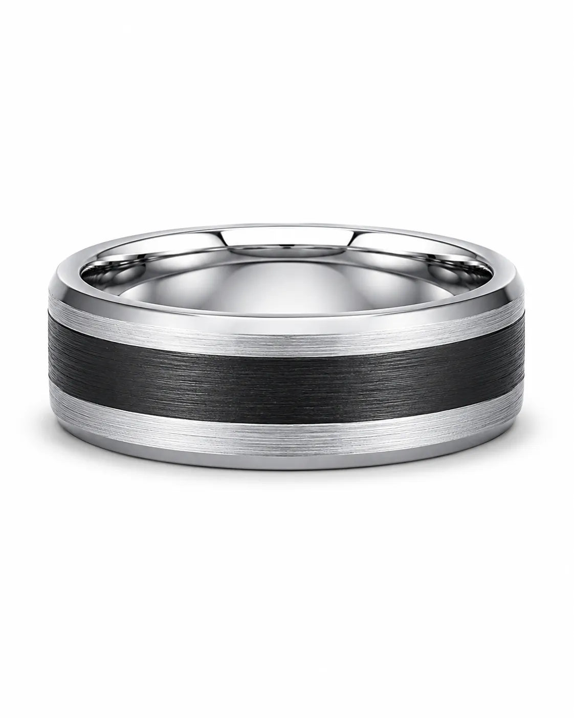 8mm Silver Brushed Beveled Tungsten Wedding Ring