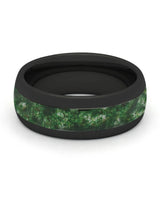 Front view of black 8mm moss agate tungsten wedding band