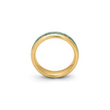 polished gold ring featuring natural green moss agate