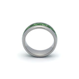 Green moss agate men’s promise ring featuring 8mm polished tungsten design