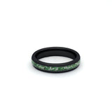 Unique wedding band for her with green moss agate and sleek black finish