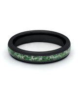 Front view of black 4mm moss agate tungsten wedding band