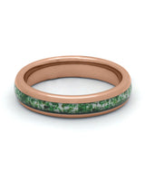 Front view of rose gold 4mm moss agate tungsten wedding band