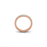Moss agate promise ring with rose gold tungsten and natural stone inlay on white background