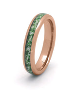 Rose gold tungsten wedding ring with green moss agate stone inlay, 4mm band