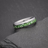 6mm silver tungsten wedding ring with moss agate inlay – unisex design