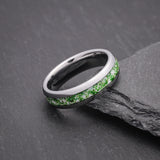 6mm silver tungsten wedding ring with moss agate inlay – unisex design