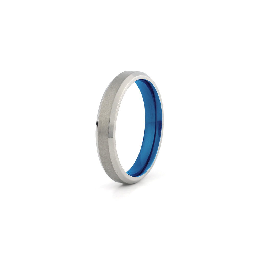 4mm silver blue titanium wedding band beveled edge