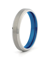 Silver and blue Oblique titanium wedding ring, 4mm band