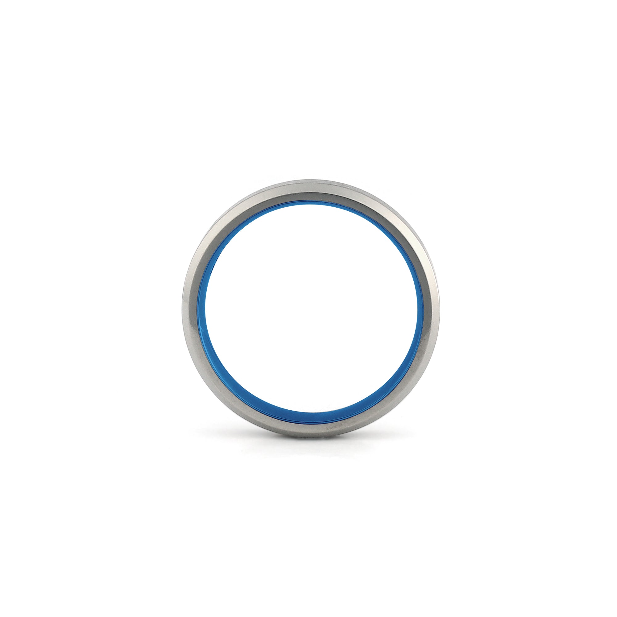 slim two tone titanium ring silver and blue