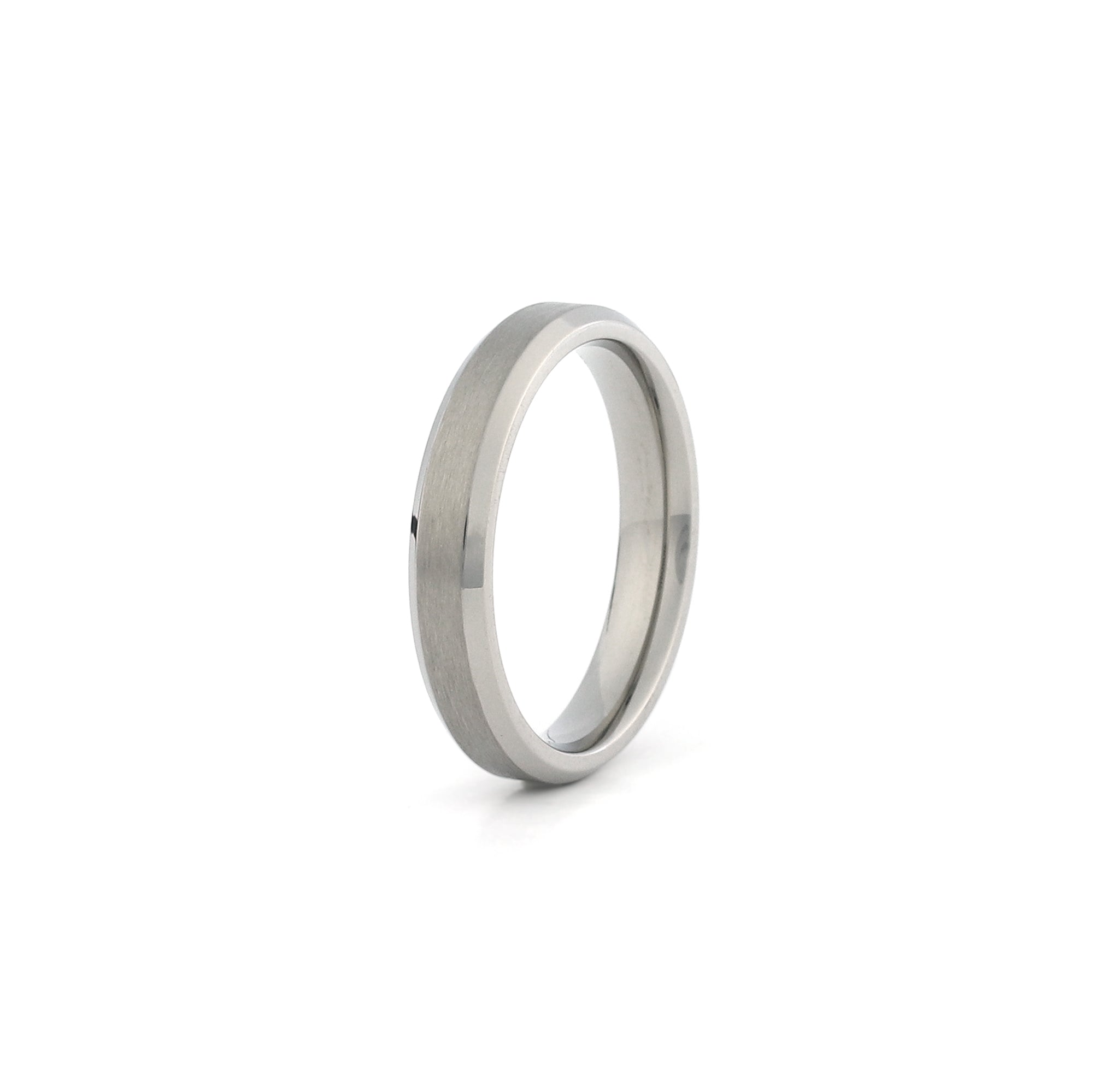 4mm silver titanium wedding band beveled edge brushed finish