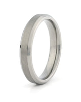 A silver-toned metal band ring with a brushed matte finish on the outer surface and polished beveled edges, shown on a clean white background.