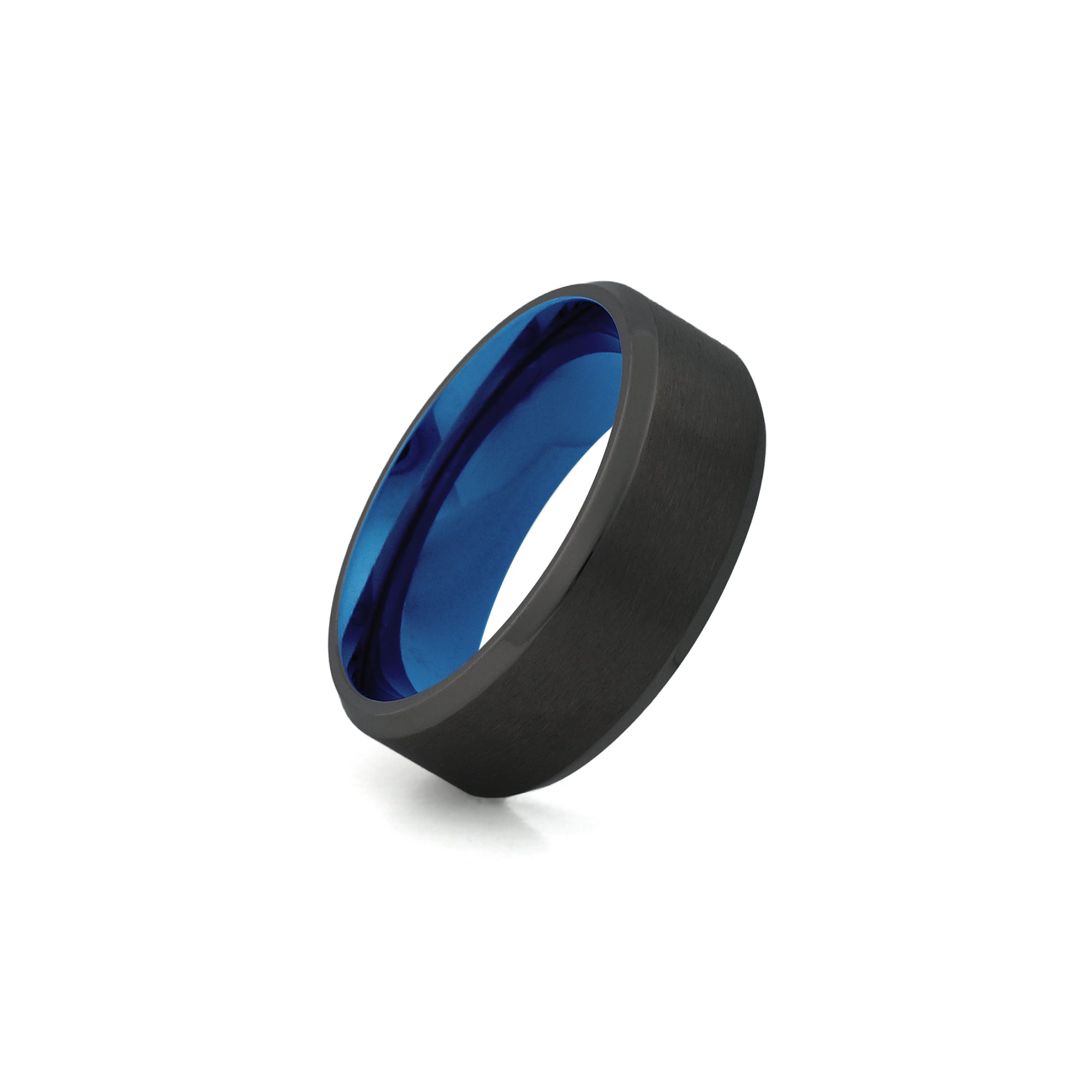comfort fit titanium band black blue 8mm