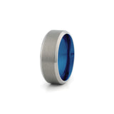8mm silver blue titanium wedding band wide