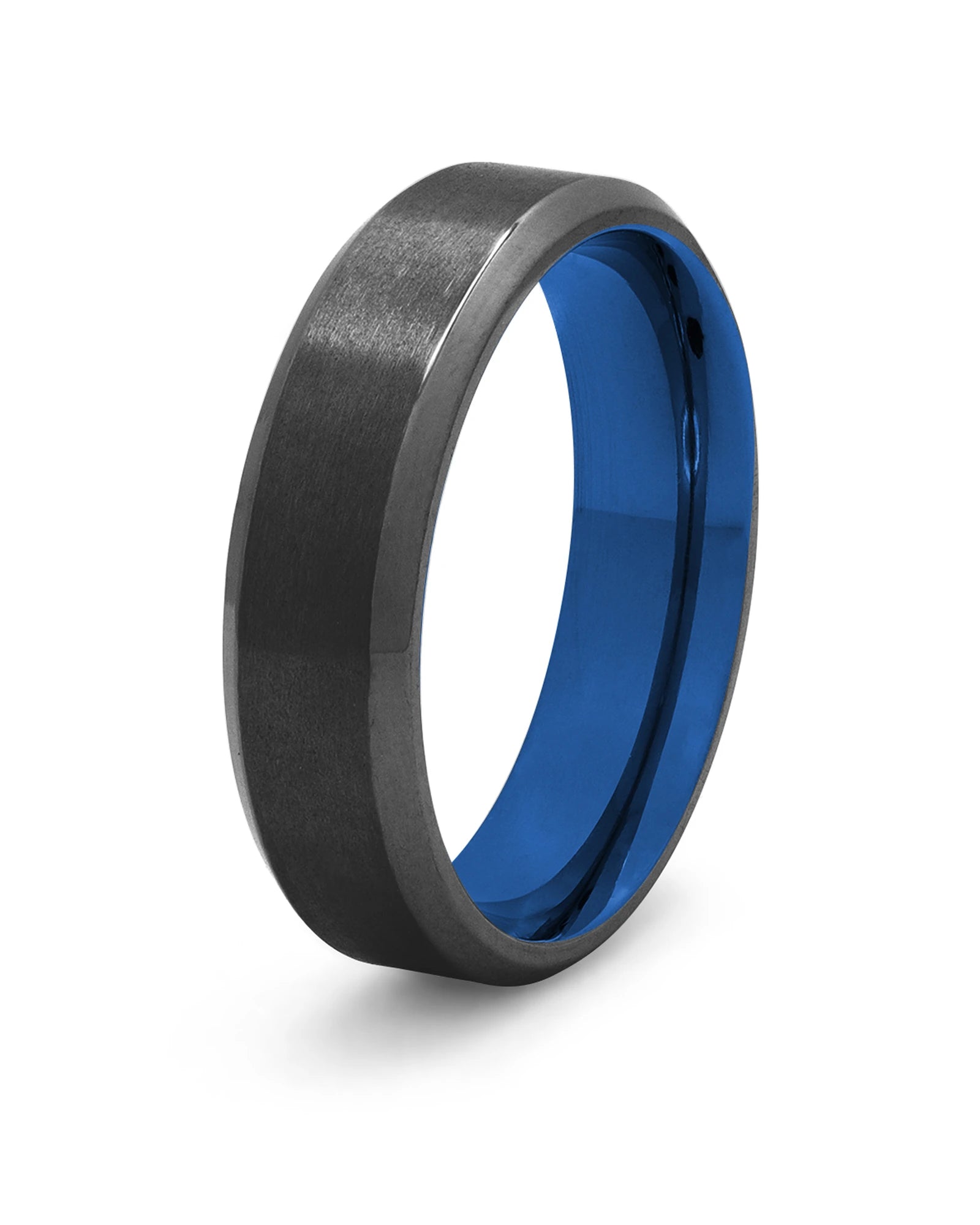 Black and blue Oblique titanium wedding ring for men