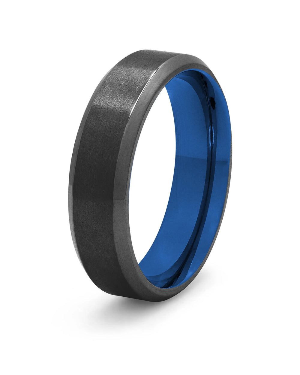 Black and blue Oblique titanium wedding ring for men