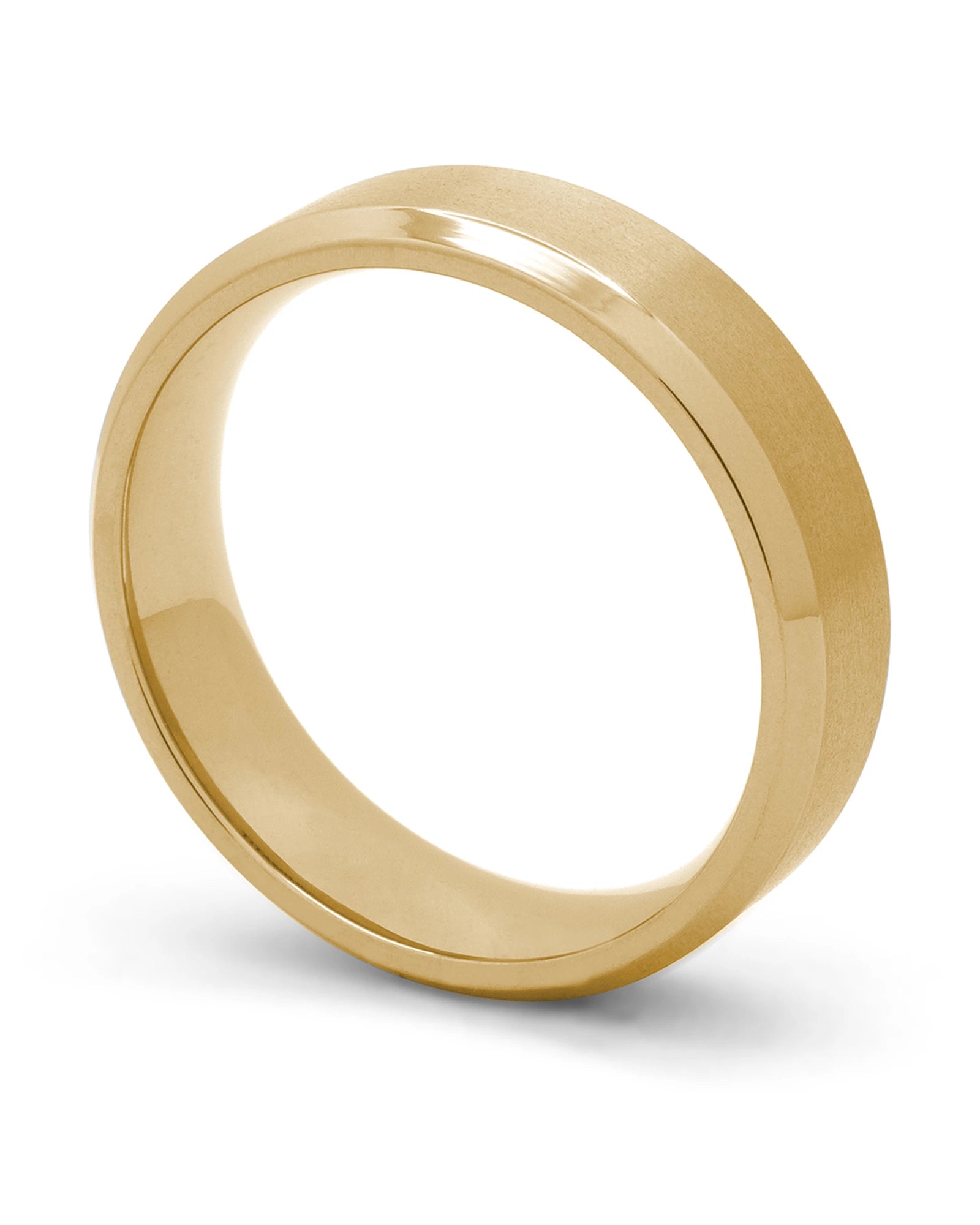 Gold Oblique titanium wedding ring shown at an angle