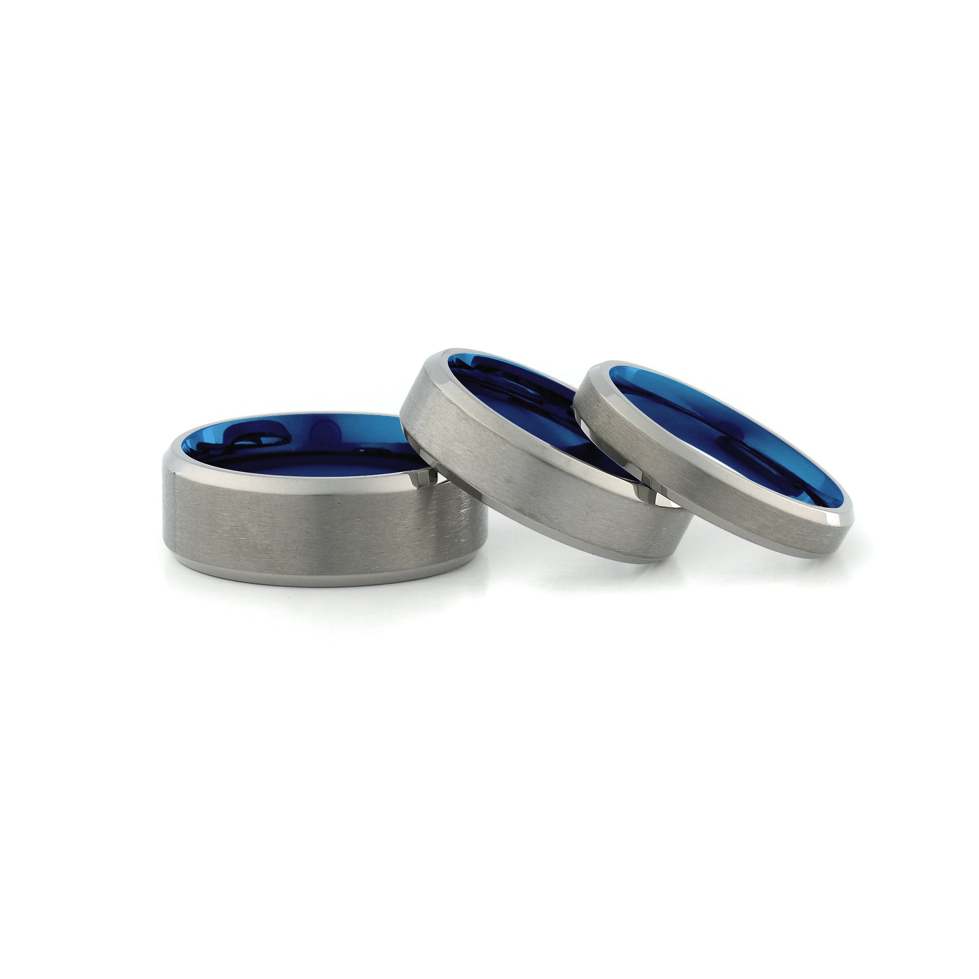 his and hers silver and blue titanium wedding bands